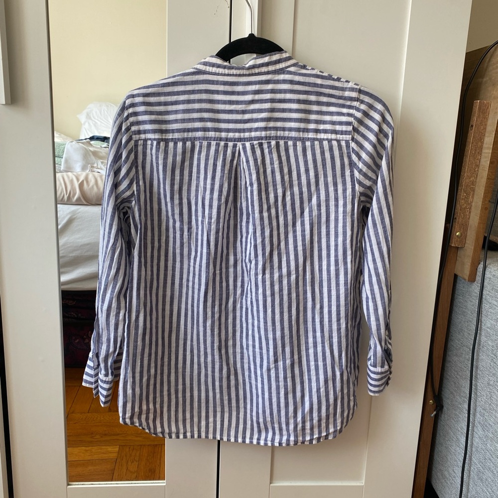 Madewell Striped Lace Up Blouse Womens Small Blue White Cotton Lightweight Top - Picture 9 of 11